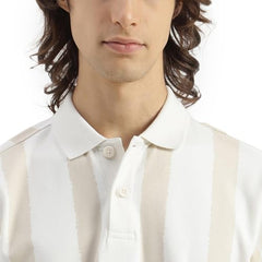 United Colors of Benetton Relaxed Fit Polo Neck Striped Brush Stroke T-Shirt (Size: XL)-25A3E58J3849I901 White