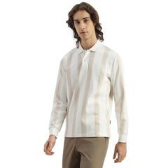 United Colors of Benetton Relaxed Fit Polo Neck Striped Brush Stroke T-Shirt (Size: XL)-25A3E58J3849I901 White