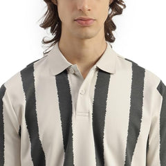 United Colors of Benetton Relaxed Fit Polo Neck Striped Brush Stroke T-Shirt (Size: XXL)-25A3E58J3849I902 Blue