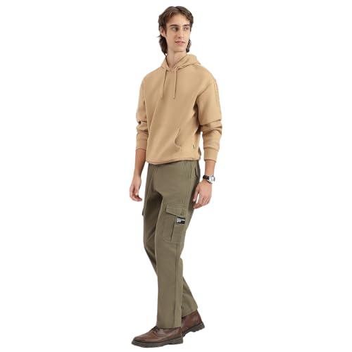 United Colors of Benetton Boxy Fit Hooded Neck Embossed Tape Scuba Sweatshirt -25A3P19J3072IMK1 (Size : 2XL) Beige