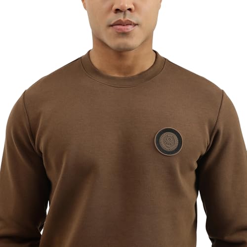 United Colors of Benetton Regular Fit Crew Neck Solid Branded Interlock Sweatshirt (Size: XL)-25A3E59J3867IDC1 Chocolate