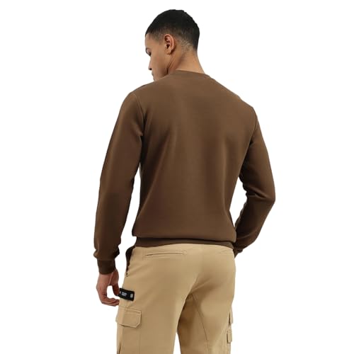 United Colors of Benetton Regular Fit Crew Neck Solid Branded Interlock Sweatshirt (Size: XL)-25A3E59J3867IDC1 Chocolate