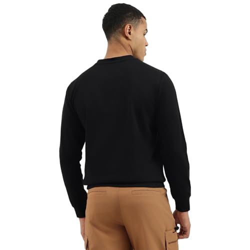 United Colors of Benetton Regular Fit Crew Neck Solid Tex Transfer Interlock Sweatshirt (Size: XXL)-25A3E59J3074I100 Black