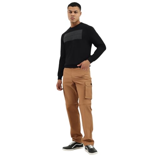 United Colors of Benetton Regular Fit Crew Neck Solid Tex Transfer Interlock Sweatshirt (Size: XXL)-25A3E59J3074I100 Black