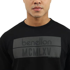 United Colors of Benetton Regular Fit Crew Neck Solid Tex Transfer Interlock Sweatshirt (Size: XXL)-25A3E59J3074I100 Black