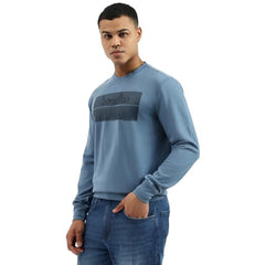 United Colors of Benetton Regular Fit Crew Neck Solid Tex Transfer Interlock Sweatshirt (Size: 3XL)-25A3E59J3074IDB1 Blue