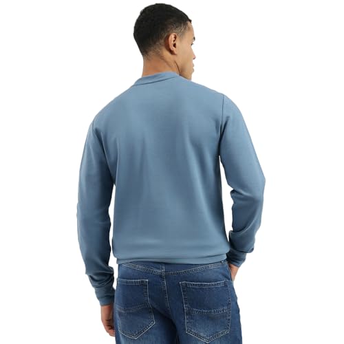United Colors of Benetton Regular Fit Crew Neck Solid Tex Transfer Interlock Sweatshirt (Size: 3XL)-25A3E59J3074IDB1 Blue