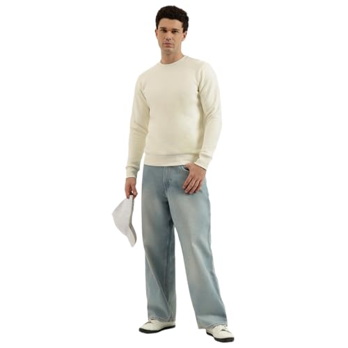 United Colors of Benetton Men's Geometric Regular Fit Sweatshirts (25A3PLRJ3574I074_Off White