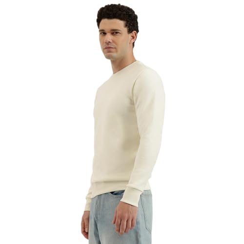 United Colors of Benetton Men's Geometric Regular Fit Sweatshirts (25A3PLRJ3574I074_Off White