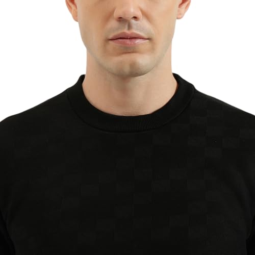 United Colors of Benetton Regular Fit Crew Neck Geometric Classic Polar Lining Sweatshirt - 25A3PLRJ3574I100 (Size : 2XL) Black
