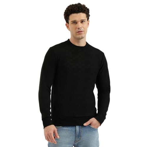United Colors of Benetton Regular Fit Crew Neck Geometric Classic Polar Lining Sweatshirt - 25A3PLRJ3574I100 (Size : 2XL) Black