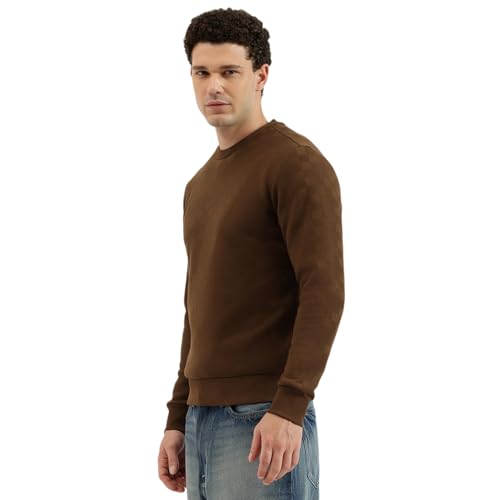 United Colors of Benetton Regular Fit Crew Neck Geometric Classic Polar Lining Sweatshirt - 25A3PLRJ3574IDC1 (Size : M) Brown