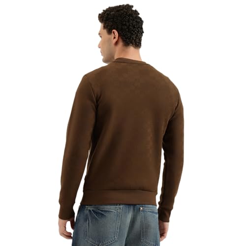 United Colors of Benetton Regular Fit Crew Neck Geometric Classic Polar Lining Sweatshirt - 25A3PLRJ3574IDC1 (Size : M) Brown
