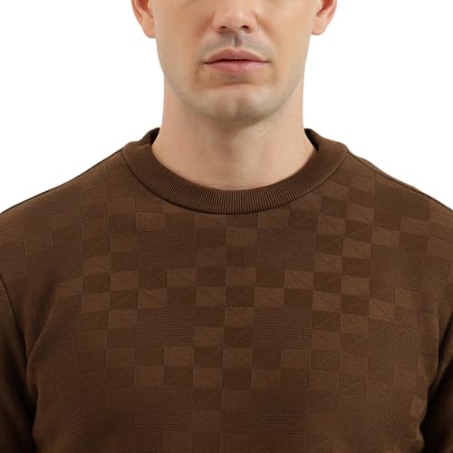 United Colors of Benetton Regular Fit Crew Neck Geometric Classic Polar Lining Sweatshirt - 25A3PLRJ3574IDC1 (Size : M) Brown