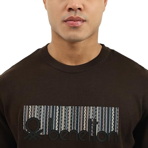 United Colors of Benetton Men's Cotton Crew Neck Sweater (25A10PTK1137I901_Brown