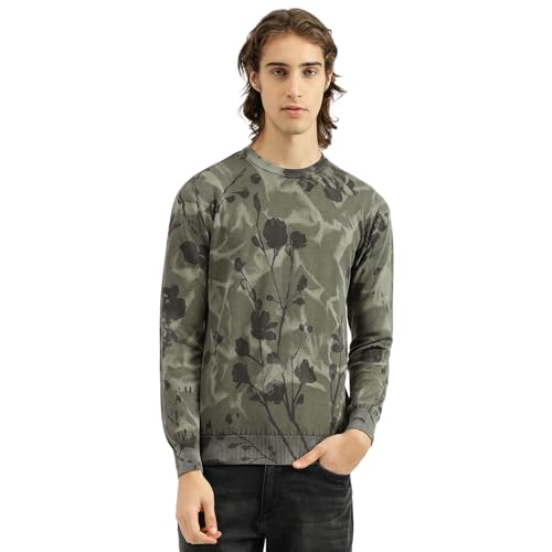 United Colors of Benetton Men's Cotton Crew Neck Sweater (25A10CRK1138I901_Olive