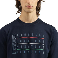 United Colors of Benetton Regular Fit Crew Neck Printed Outline Transfer Sweatshirt (Size: XXL)-25A3P59J5766IN22 Blue