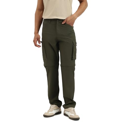 United Colors of Benetton Solid Straight Fit Convertible Cargo Trousers (Size: 30)-25A4POCA1057I901 Olive