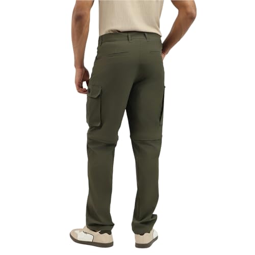 United Colors of Benetton Solid Straight Fit Convertible Cargo Trousers (Size: 30)-25A4POCA1057I901 Olive