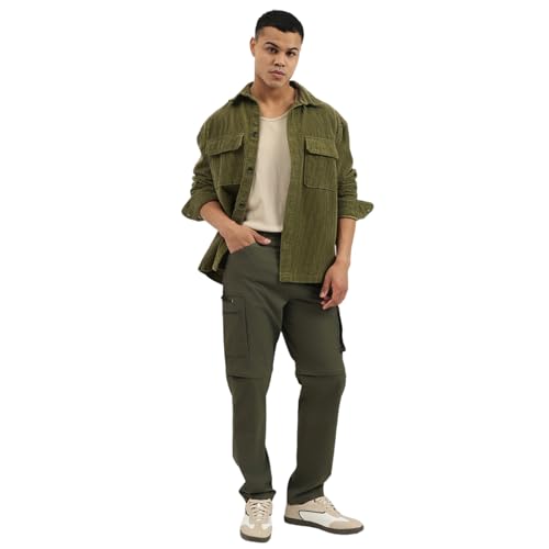 United Colors of Benetton Solid Straight Fit Convertible Cargo Trousers (Size: 30)-25A4POCA1057I901 Olive