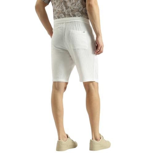 United Colors of Benetton Comfort Fit Solid Mid Rise Shorts (Size: 36) - 26P4DCSB0001I901 White