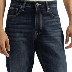 United Colors of Benetton washed straight fit men's jeans with classic denim look and subtle fading, displayed on a hanger.