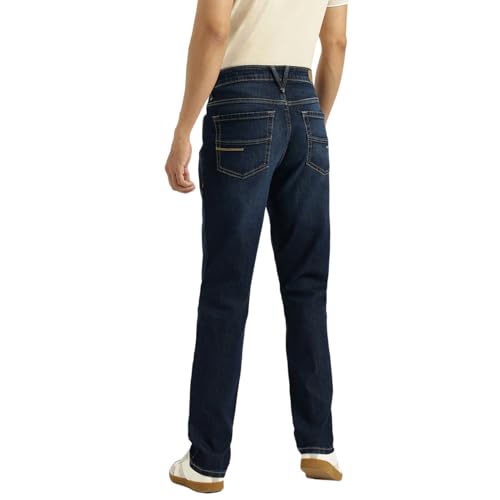 United Colors of Benetton men's washed straight fit jeans, front view showcasing classic denim style and fit.