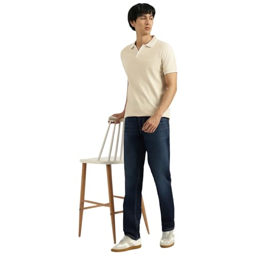 United Colors of Benetton washed straight fit men's jeans showing front view with classic denim wash and straight leg style.
