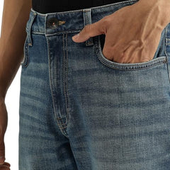 United Colors of Benetton washed straight fit men's jeans, showing classic denim with subtle fading and a straight leg design.