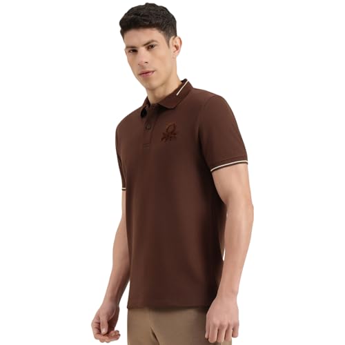 United Colors of Benetton Regular Fit Polo Neck Solid T-Shirt (Size : 2XL) - 26P3E79J7777IDC2 Brown