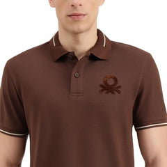 United Colors of Benetton Regular Fit Polo Neck Solid T-Shirt (Size : 2XL) - 26P3E79J7777IDC2 Brown