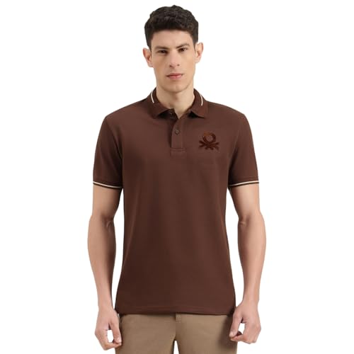 United Colors of Benetton Regular Fit Polo Neck Solid T-Shirt (Size : 2XL) - 26P3E79J7777IDC2 Brown