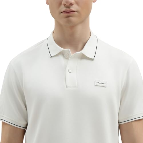 United Colors of Benetton Relaxed Fit Polo Neck Solid T-Shirt (Size : 3XL) - 26P3ZSCJ3048I101 White