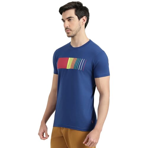 United Colors of Benetton Regular Fit Round Neck Printed T-Shirt (Size : 2XL) - 26P3ZSTJ3517IBT2 Blue
