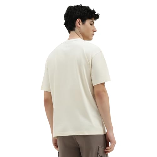 United Colors of Benetton Boxy Fit Round Neck Embroidered T-Shirt (Size : 2XL) - 26P30OEJ3221I074 Cream