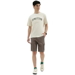 United Colors of Benetton Boxy Fit Round Neck Embroidered T-Shirt (Size : 2XL) - 26P30OEJ3221I074 Cream