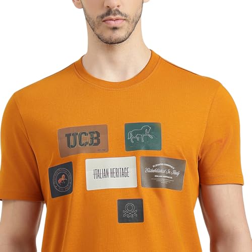 United Colors of Benetton Relaxed Fit Round Neck Printed T-Shirt (Size : 2XL) - 26P30H9J3321IDY2 Orange