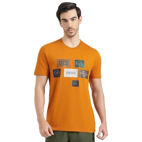 United Colors of Benetton Relaxed Fit Round Neck Printed T-Shirt (Size : 2XL) - 26P30H9J3321IDY2 Orange