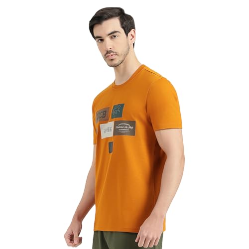 United Colors of Benetton Relaxed Fit Round Neck Printed T-Shirt (Size : 2XL) - 26P30H9J3321IDY2 Orange