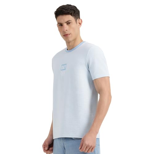 United Colors of Benetton Relaxed Fit Round Neck Striped T-Shirt (Size : S) - 26P30SSJ3023I901 Blue