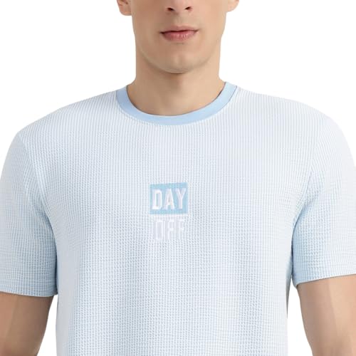 United Colors of Benetton Relaxed Fit Round Neck Striped T-Shirt (Size : S) - 26P30SSJ3023I901 Blue