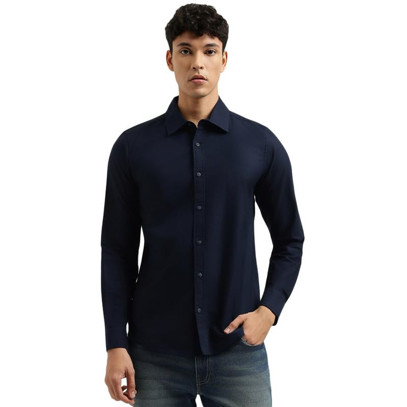 United Colors of Benetton Regular Fit Spread Collar Solid Shirt Blue