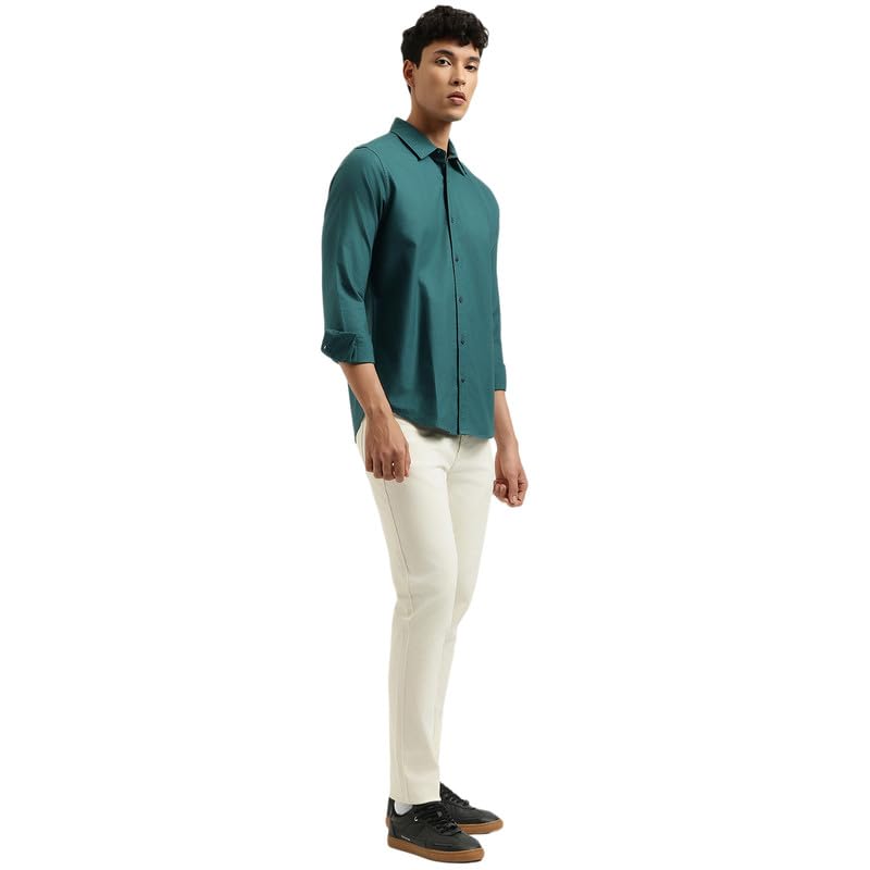 United Colors of Benetton Regular Fit Spread Collar Solid Shirt Green