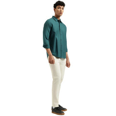 United Colors of Benetton Regular Fit Spread Collar Solid Shirt Green