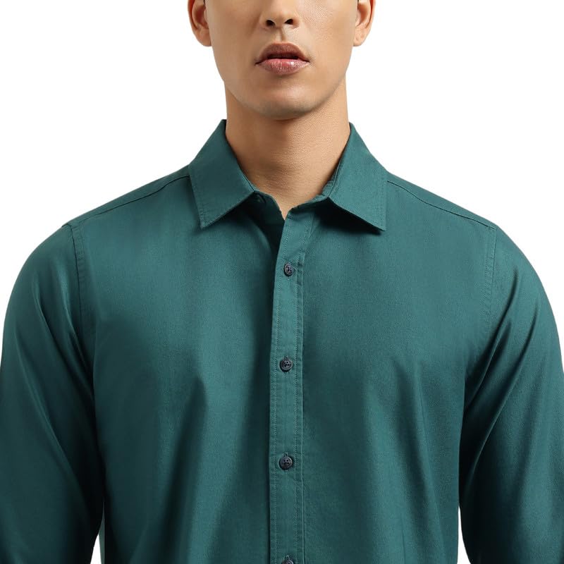 United Colors of Benetton Regular Fit Spread Collar Solid Shirt Green
