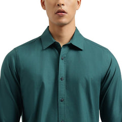 United Colors of Benetton Regular Fit Spread Collar Solid Shirt Green