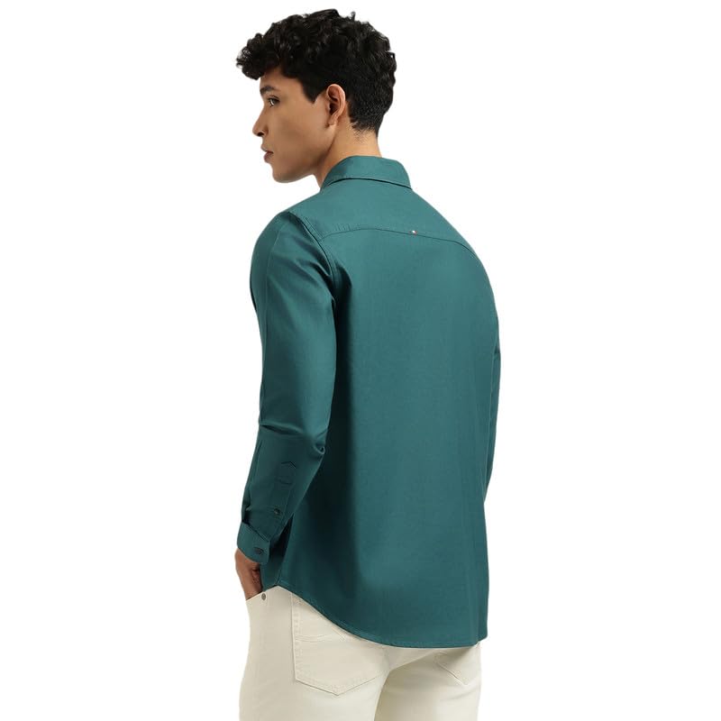 United Colors of Benetton Regular Fit Spread Collar Solid Shirt Green