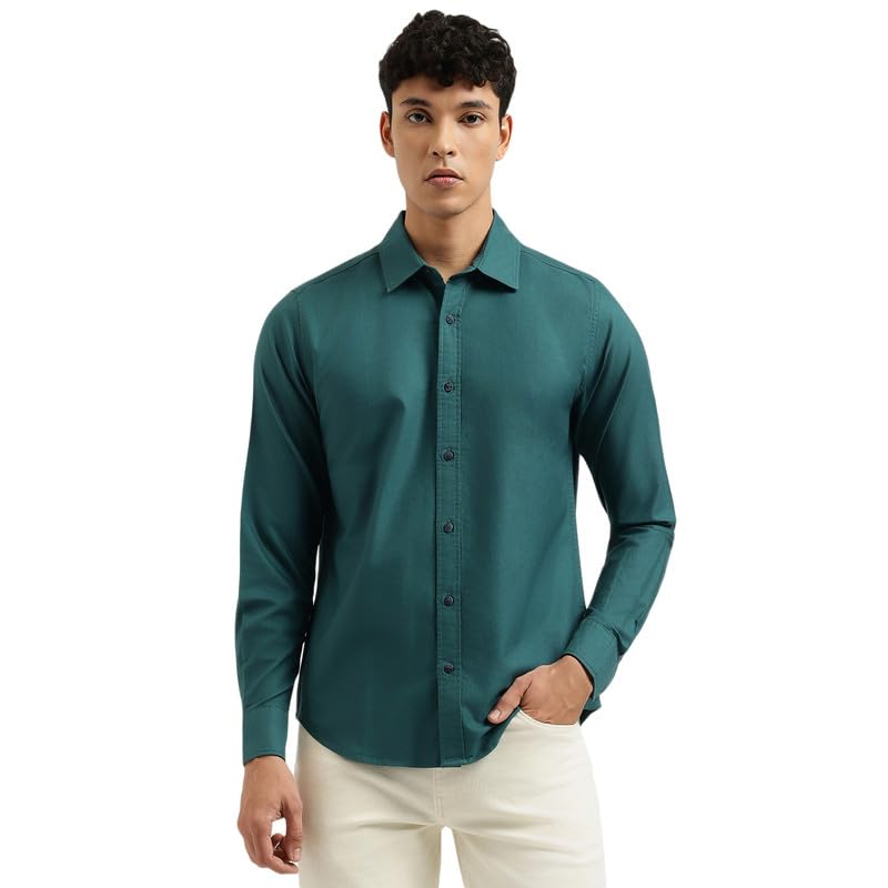 United Colors of Benetton Regular Fit Spread Collar Solid Shirt Green