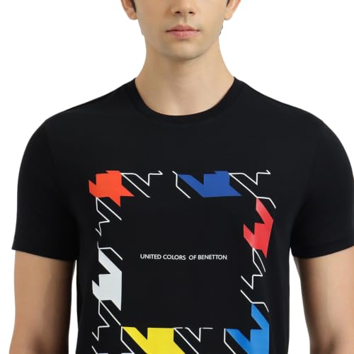 United Colors of Benetton Regular Fit Crew Neck Houndstooth Jersey T-Shirt