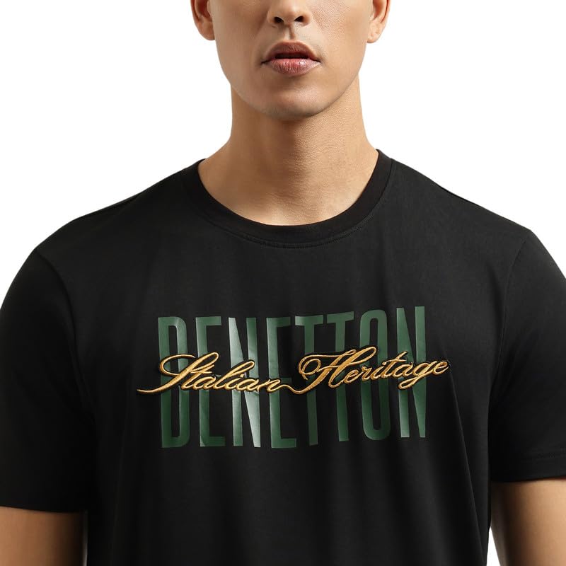 United Colors of Benetton Relaxed Fit Crew Neck Typography T-Shirt Black